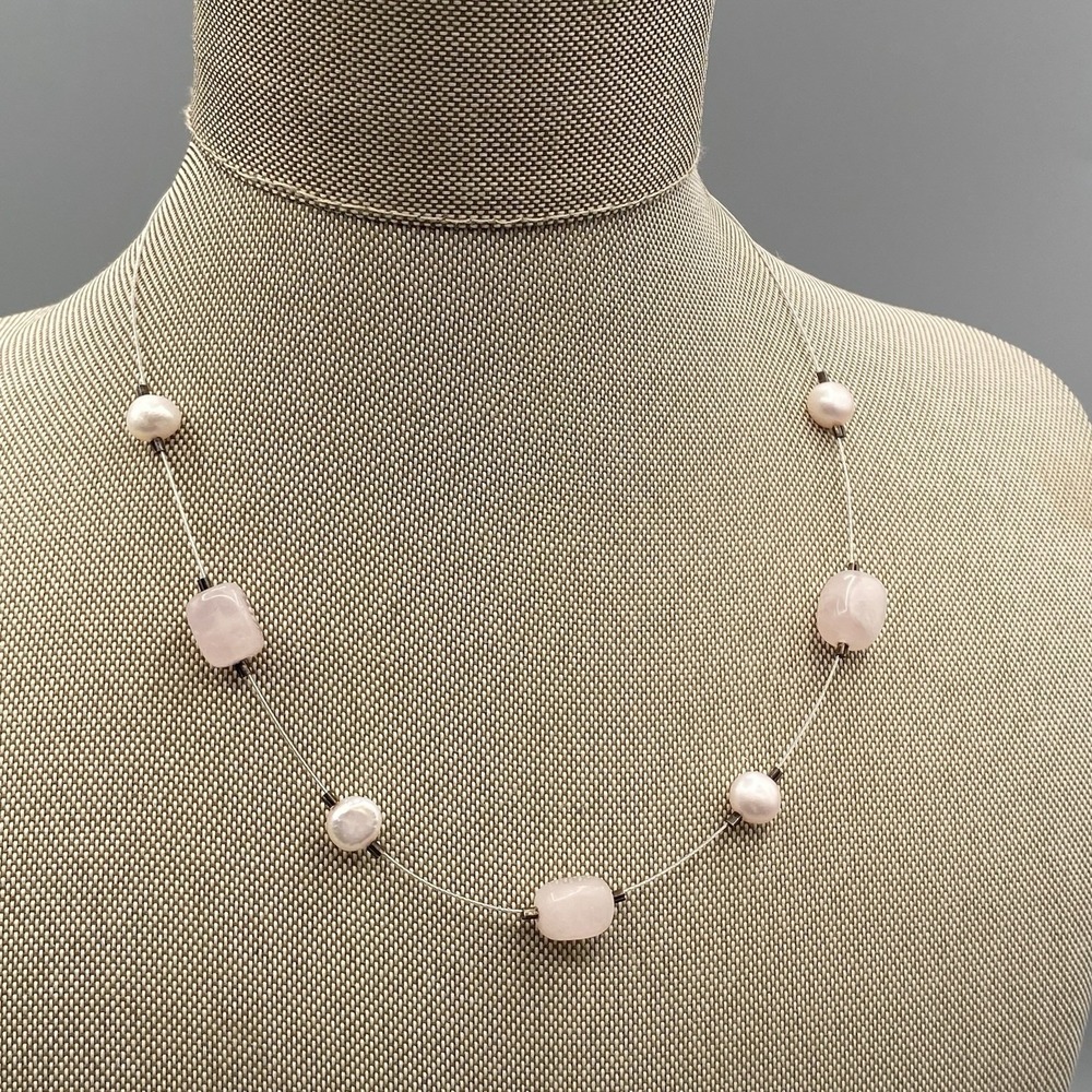 SILPADA Floating Necklace Rose Quartz Sterling N1724 Pearls Wire 925